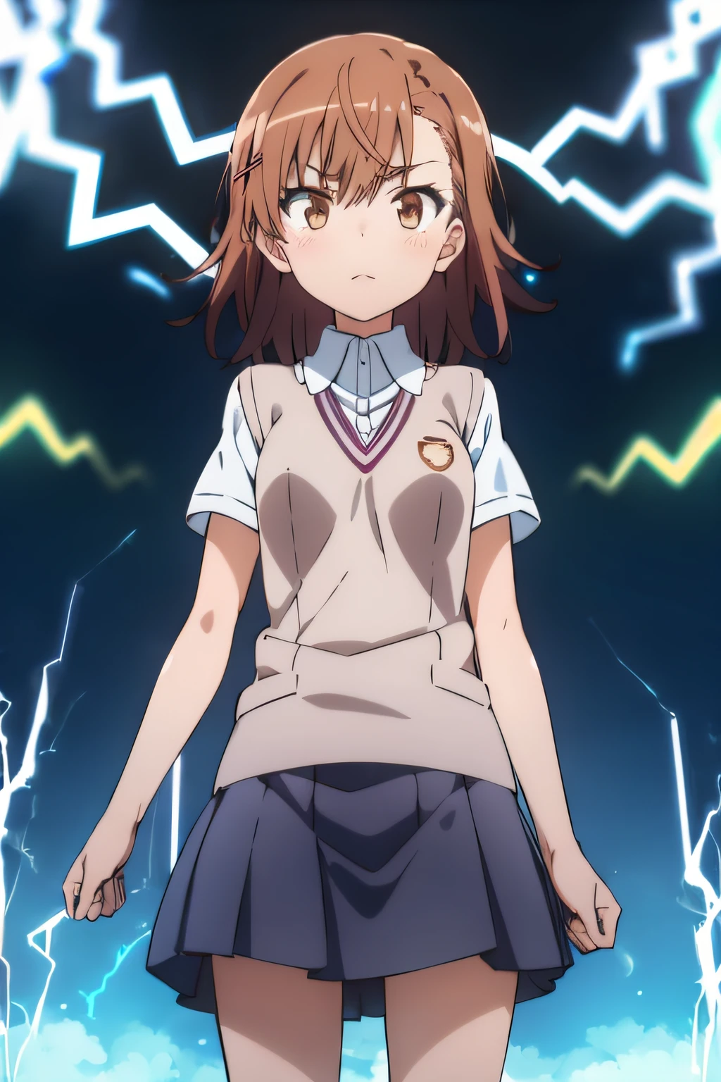 Misaka_mikoto, electricity, School_uniform, 1girl in, tokiwadai_School_uniform, Electrokinesis, psychic, Lightning