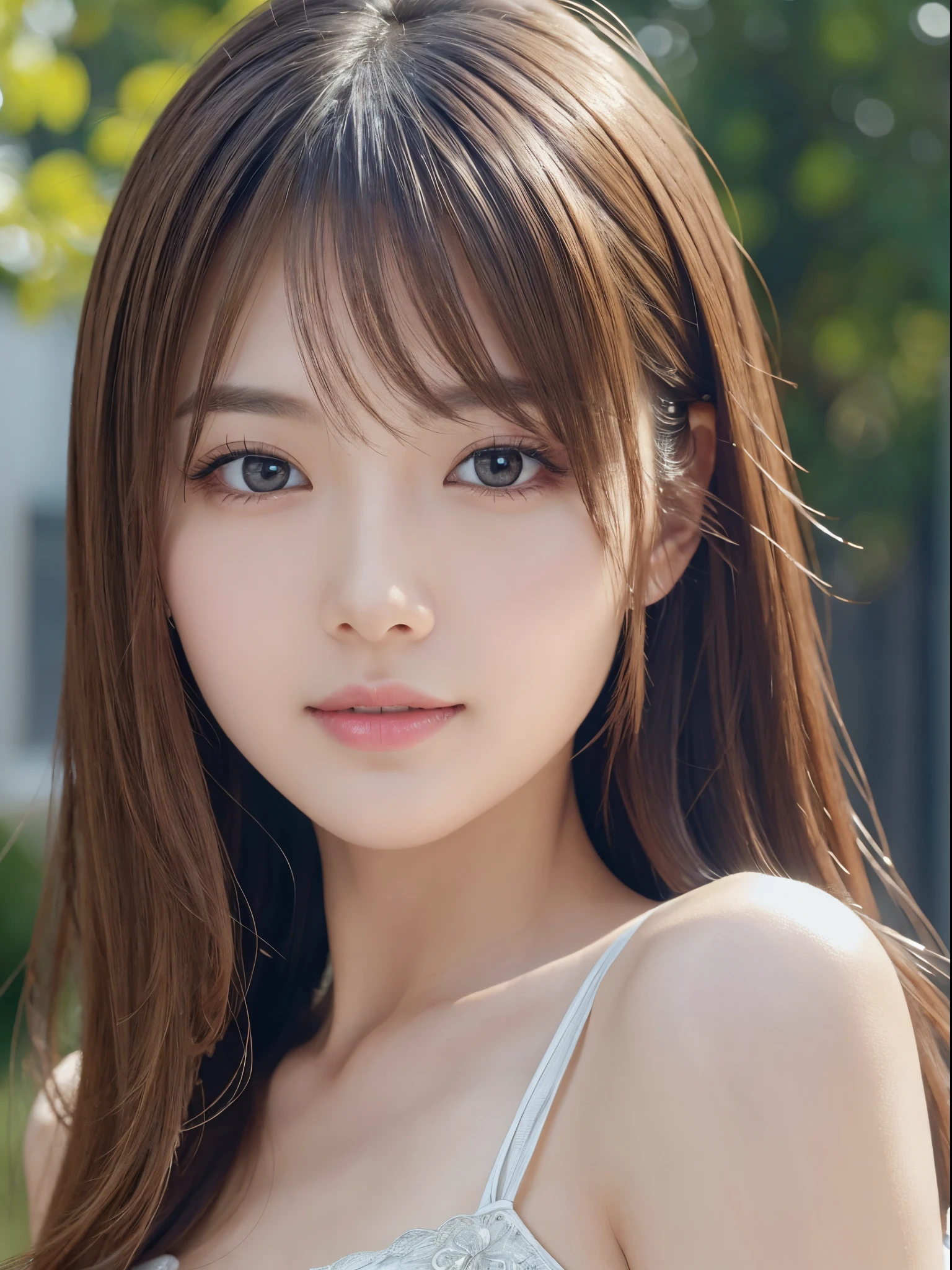 ​masterpiece、1 beautiful girl、detailed brown eyes、Puffy eyes、top-quality, 超A high resolution, (Realisticity: 1.4), cinematlic lighting、(japanes)、Super beauty、Beautiful skin、A slender、(Look at viewers)、(A hyper-realistic)、(hight resolution)、(8K)、(ighly detailed)、(beautifully detailed eyes)、(ultra-detailliert)、 (wall-paper)、A detailed face、Bright lighting、profetional lighting、　waist shot