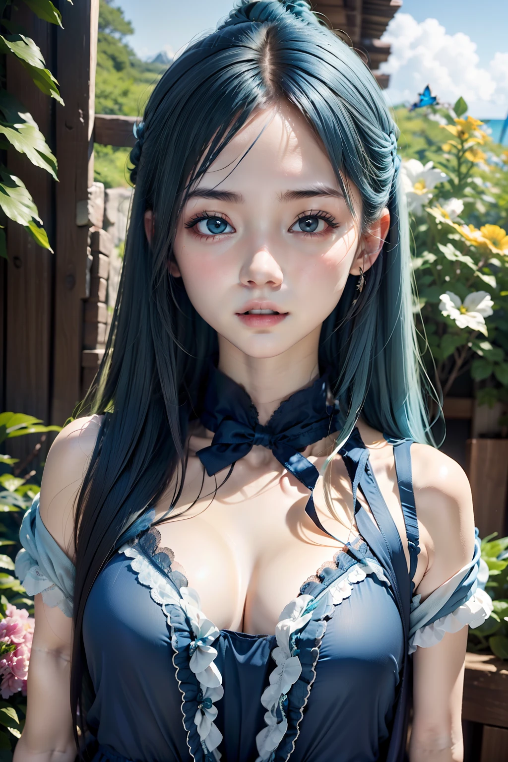 (((horizon blue world:1.3)))、Best Quality, masutepiece, High resolution, (((1girl in))), sixteen years old,(((i am horizon blue:1.3)))、horizon blue dress、((horizon blue shirt:1.3、horizon blue color block dress)), Tindall Effect, Realistic, Shadow Studio,Ultramarine Lighting, dual-tone lighting, (High Detail Skins: 1.2)、Pale colored lighting、Dark lighting、 Digital SLR, Photo, High resolution, 4K, 8K, Background blur,Fade out beautifully、horizon blue world