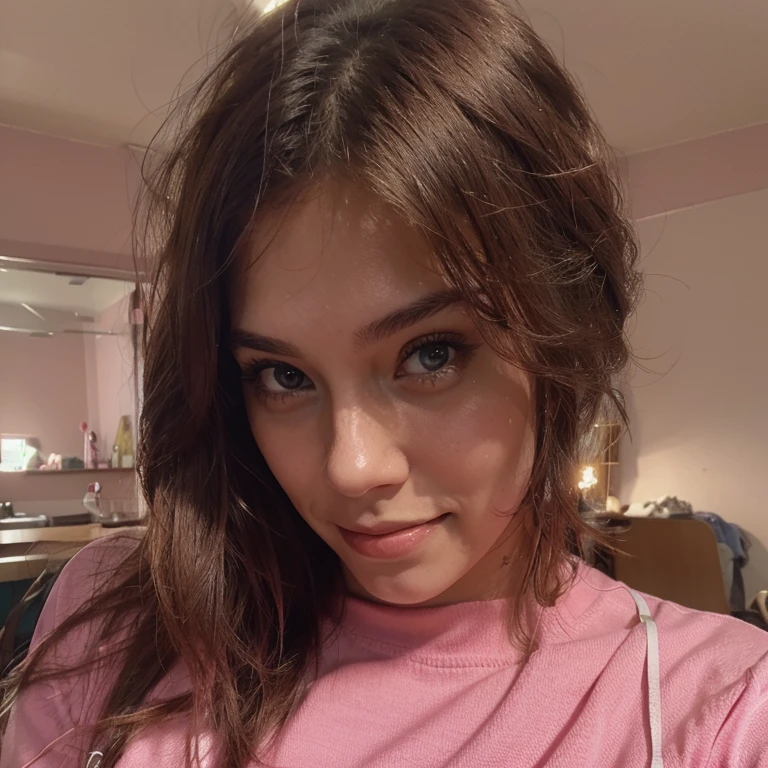 Same girl smiling with pink shirt