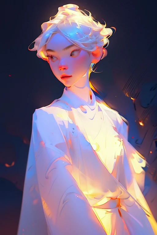 Best Quality, masutepiece, hight resolution,, 1girl in, Detailed face, (Upper body:1.6), Cyber Cities, mountains and rivers, Night, firefly lights, Realistic, Rich in detail, (white hanfu:1.2), (Beautiful body:1.4),