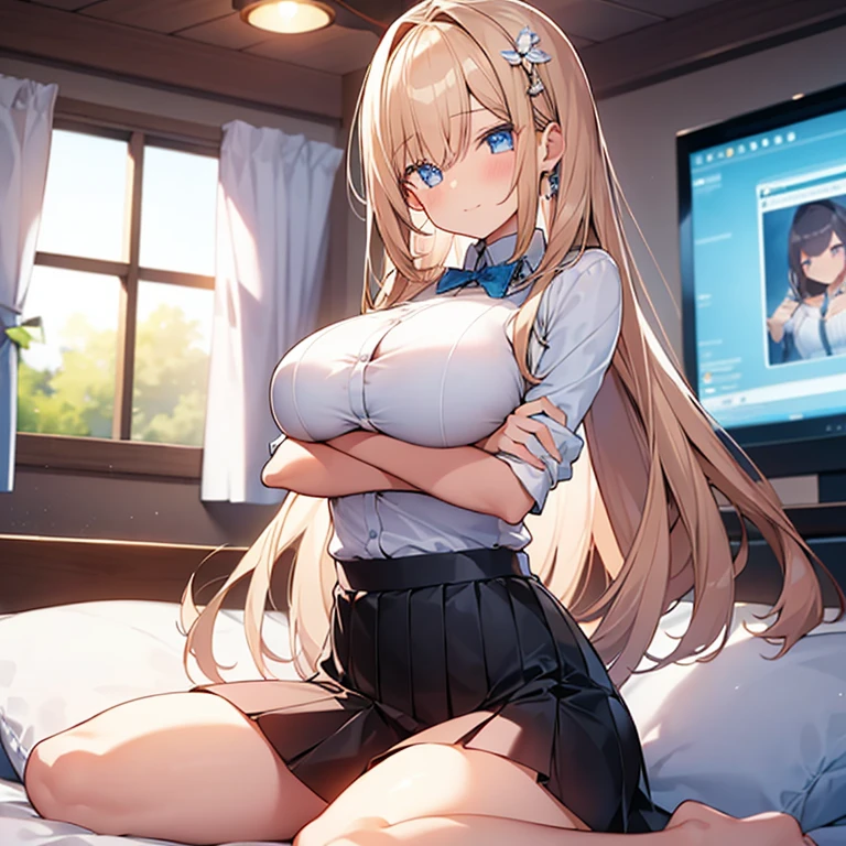 BREAK 1girl, idle, cute, kawaii, cool face,
BREAK idol costume, miniskirt,
BREAK (enormous gigantic huge breast:1.5, breast expantion, overflow breast, thin waist, middle hips, ),
BREAK looking at viewer,
BREAK (sitting on bed, m-shaped spreading legs:1.5, skirt lift:1.5, miniskirt, putting up skirt, wet panties, crossed arms, ),
BREAK indoor, bedroom,
BREAK (masterpiece, Best Quality, ultra detailed, High resolution, Unity 8k wallpaper), (Illustration:0.8),
BREAK (Beautiful detailed eyes:1.6), extra detailed face, Perfect Lighting, extremely details CG, (Perfect hands, Perfect Anatomy),
