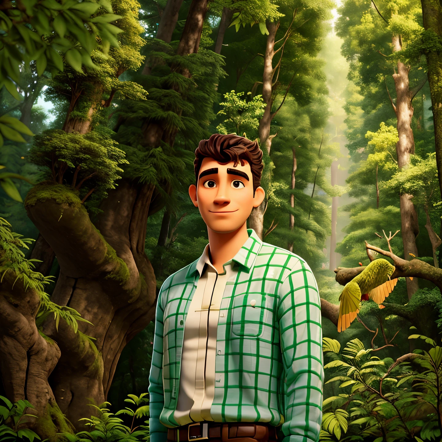 homem arafiado parado em uma floresta com uma camisa xadrez preta e branca, em frente a um fundo de floresta, na floresta, standing in the forrest, Potrait, Retrato no meio da foto, Retrato da floresta Gog, Forrest em segundo plano, ficou em uma floresta, standing in a forest, amidst nature, standing in a forest, standing in the forest