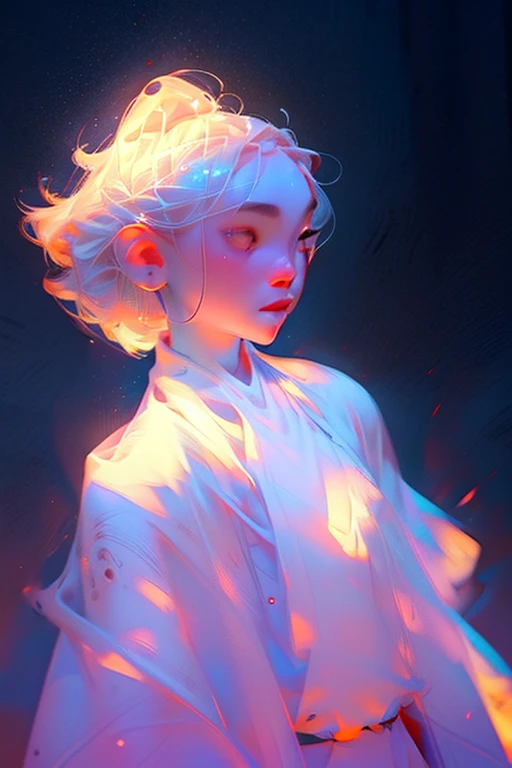 Best Quality, masutepiece, hight resolution,, 1girl in, Detailed face, (Upper body:1.6), Cyber Cities, mountains and rivers, Night, firefly lights, Realistic, Rich in detail, (white hanfu:1.2), (Beautiful body:1.4),