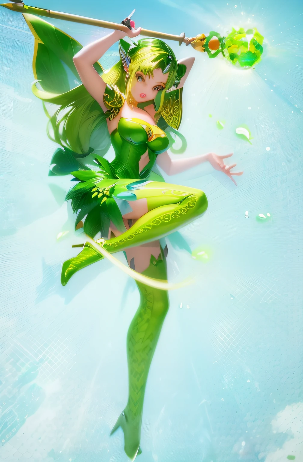 Cartoon image of woman wearing green dress and green skirt, Very warm, style artgerm, art jem style, Stanley Liu, ! dream art jem, Very detailed ArtGerm, colorful art!!!, art jem style, Goddess of mischief, Artgerm on ArtStation Pixiv