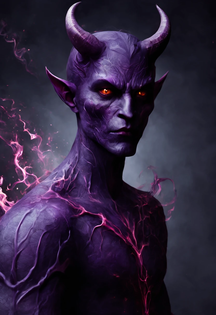 devil, black background, purple, minimalist, fantasy style