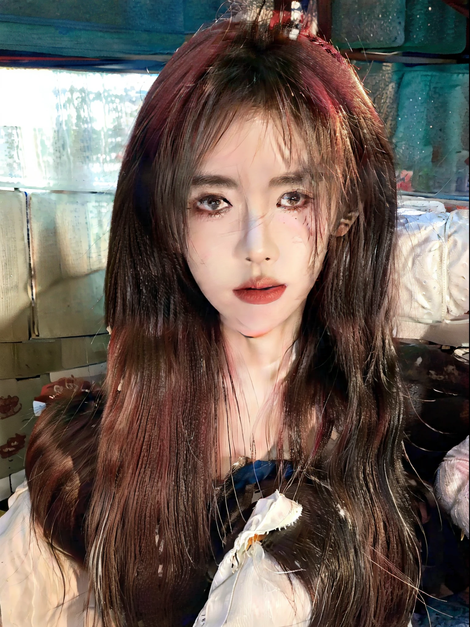 Close-up of a red-haired woman in the car, Urzans, Popular Korean makeup, beautiful Korean women, gorgeous young korean woman, Korean girls, blackpink jisoo portrait, Popular Korean makeup, Cute Korean face, Samu rice paste, beautiful young korean woman, Jisoo from BlackPink, beautiful aesthetic face, Young and cute Korean face