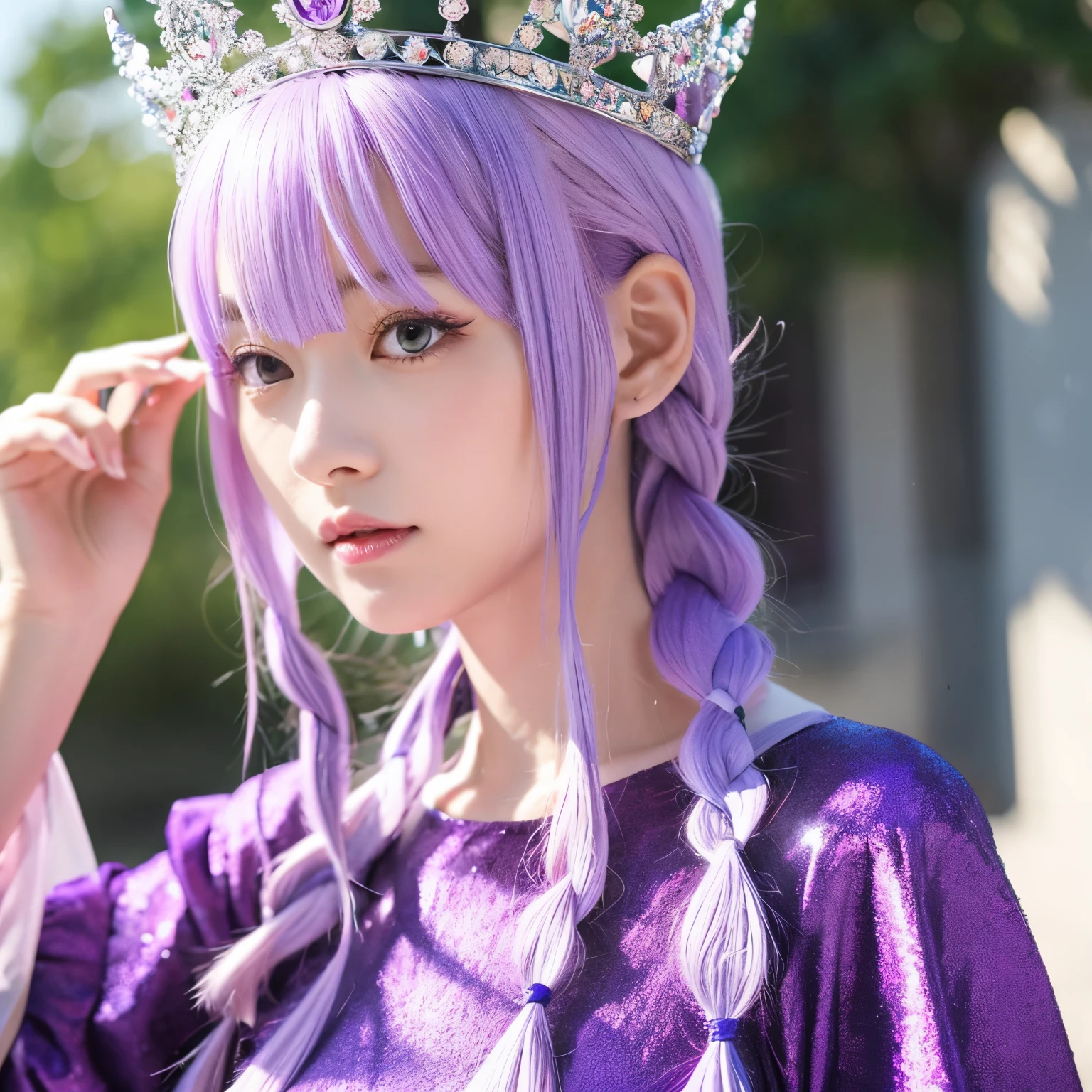 light purple hair one piece queen crown anime braid