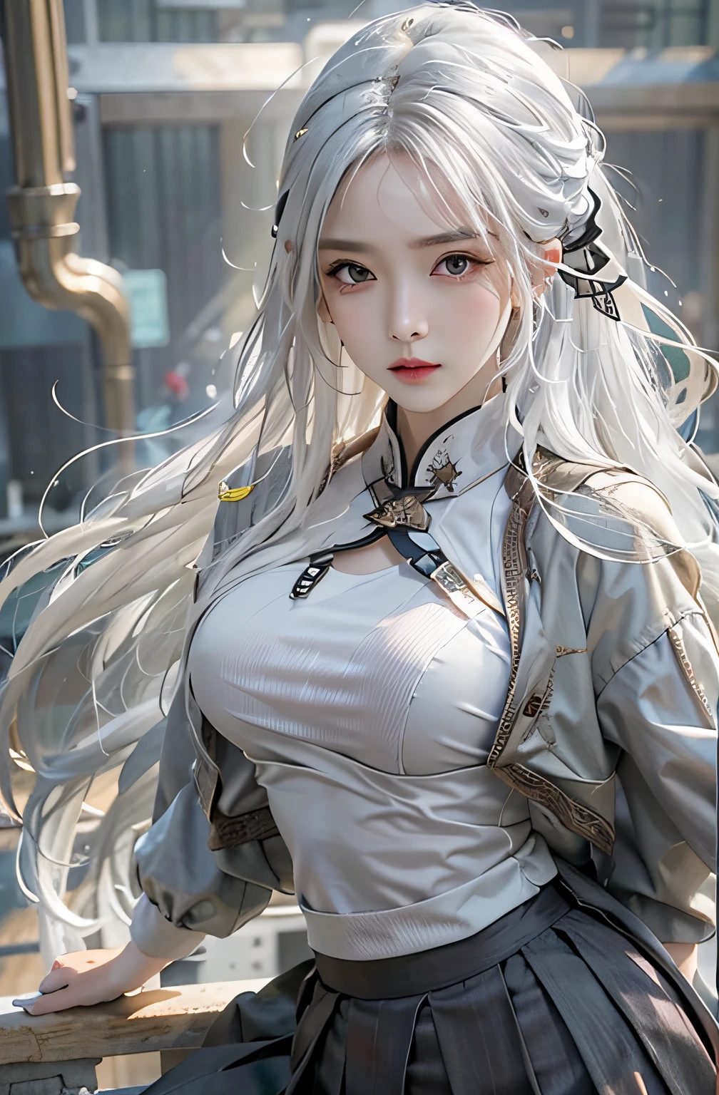 photorealistic, high resolution, 1women, solo, hips up, look at viewer, (detailed face), white hair, kai'sa