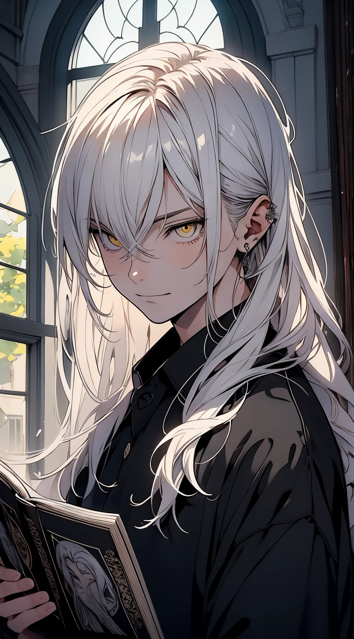 Male ears、White hair、