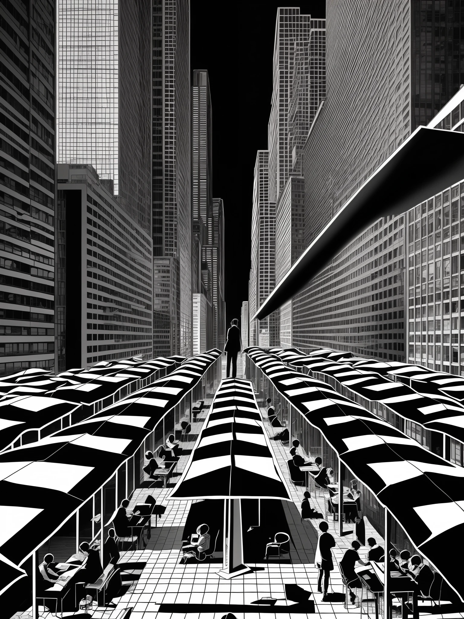 Movie poster, shadow puppetry style, ultra-high quality, black and white color, overall gloomy and poignant, wide-angle perspective, banner format, dimensions of 60 cm * 90 cm, the weather is gloomy, on the rooftop, many students sitting at desks, their faces filled with melancholy. --auto --s2