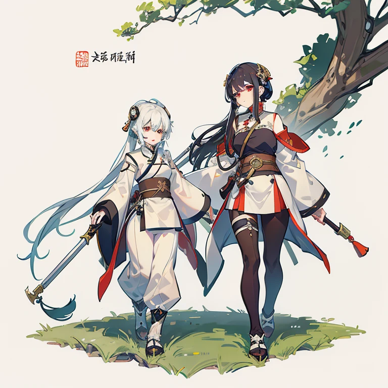 A Cohesive Backstory,(Character Sheet:1.1),(The clothes:1.15),Sheet for clothes,Masterpiece,(beste-Qualit),higly detailed,Ultra-detailed,Pale,red eyes,white colored hair:1, Long hair,hair rings,Sniper rifle,black bodysuit,Medium bust,High and cold expression, Belt winding, Dagger Decoration, highr， Snowman padded jacket，White color hair，White eyes，standing on your feet，Chinese girl design，Genshin detailed art，Anime character design，anime concept art，pretty anime character design，anime character reference sheet，[character design]，