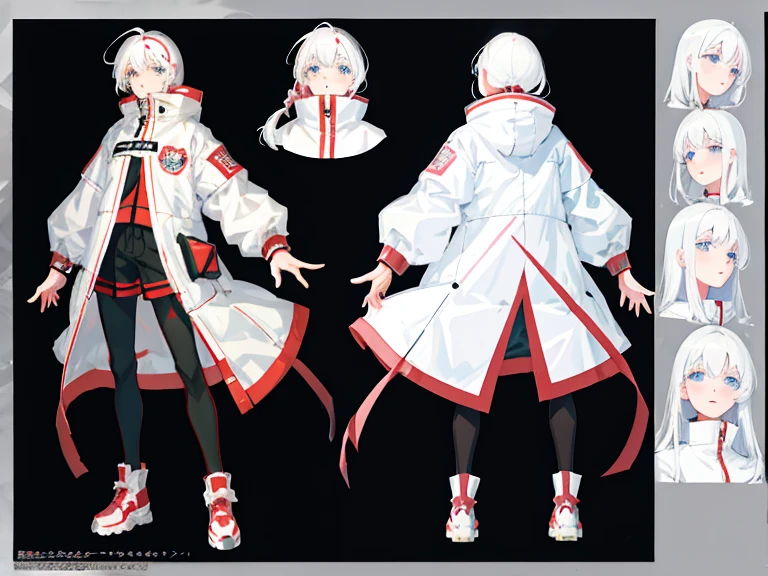 Supreme， White quilted jacket，white hair，white eyes，Standing on your feet，Chinese girl design，Detailed Genshin graphics，anime character design，anime concept art，pretty anime character design，anime character reference sheet，[character design]，highr， Snowman padded jacket，White color hair，White eyes，standing on your feet，Genshin detailed art，Anime character design，anime concept art，pretty anime character design，anime character reference sheet，[character design]，
