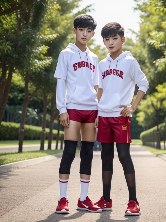Two cute soccer boys,  , Hug and kiss, Japanese, , Long legs, Normal position, Wearing crew socks