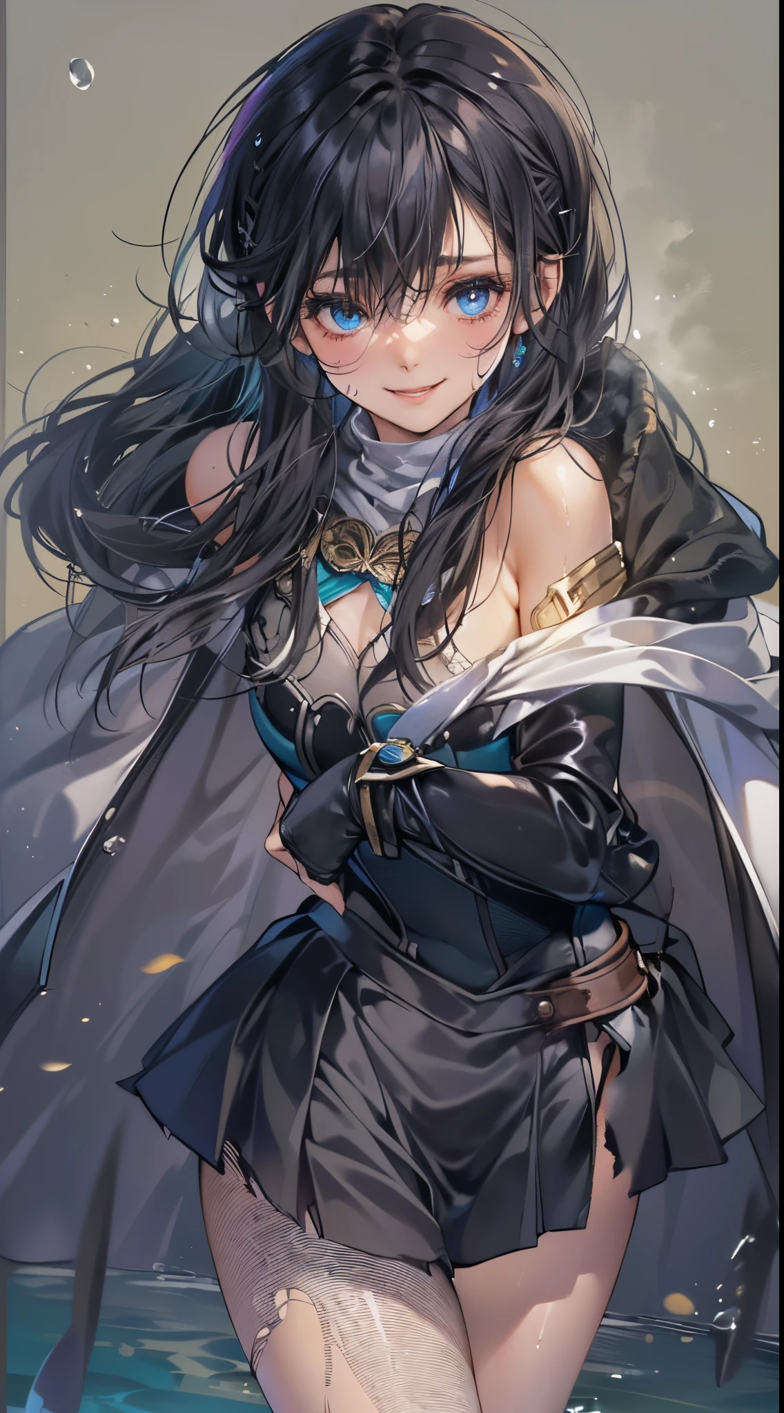 One lady,12year old,(() ,((())), (()), (())((I'm opening my mouth)),((micro skirt, bodysuit and short cloak))(A smile),Wet with sweat,(A dark-haired,),((Fantasy,natta))((Clothes are torn))