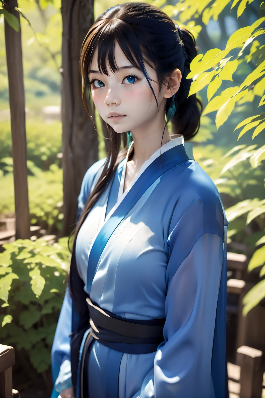 (((horizon blue world:1.3)))、Best Quality, masutepiece, High resolution, (((1girl in))), ,(((i am horizon blue:1.3)))、horizon blue kimono、 Tindall Effect, Realistic, Shadow Studio,Ultramarine Lighting, dual-tone lighting, (High Detail Skins: 1.2)、Pale colored lighting、Dark lighting、 Digital SLR, Photo, High resolution, 4K, 8K, Background blur,Fade out beautifully、horizon blue world