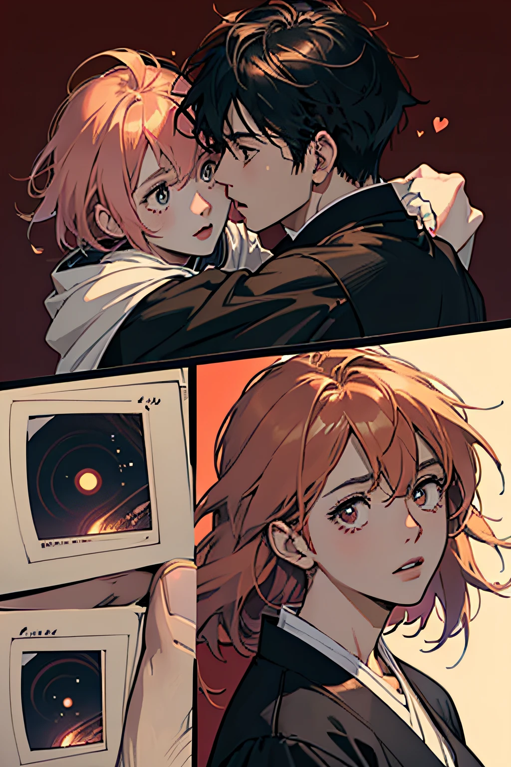 Comic Storyboard:1.8, comic strip, Comic Layout, My favorite manga storyboard, story of a loving couple, anime emoji theme pack, Hyper Hi-Vision, Japanese anime manga style, red background dark sky, 24K UHD.