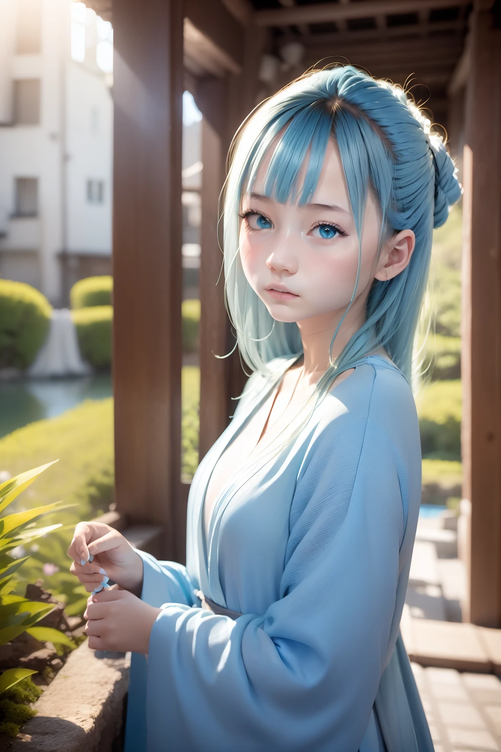 (((horizon blue world:1.3)))、Best Quality, masutepiece, High resolution, (((1girl in))), sixteen years old,(((i am horizon blue:1.3)))、horizon blue kimono、 Tindall Effect, Realistic, Shadow Studio,Ultramarine Lighting, dual-tone lighting, (High Detail Skins: 1.2)、Pale colored lighting、Dark lighting、 Digital SLR, Photo, High resolution, 4K, 8K, Background blur,Fade out beautifully、horizon blue world