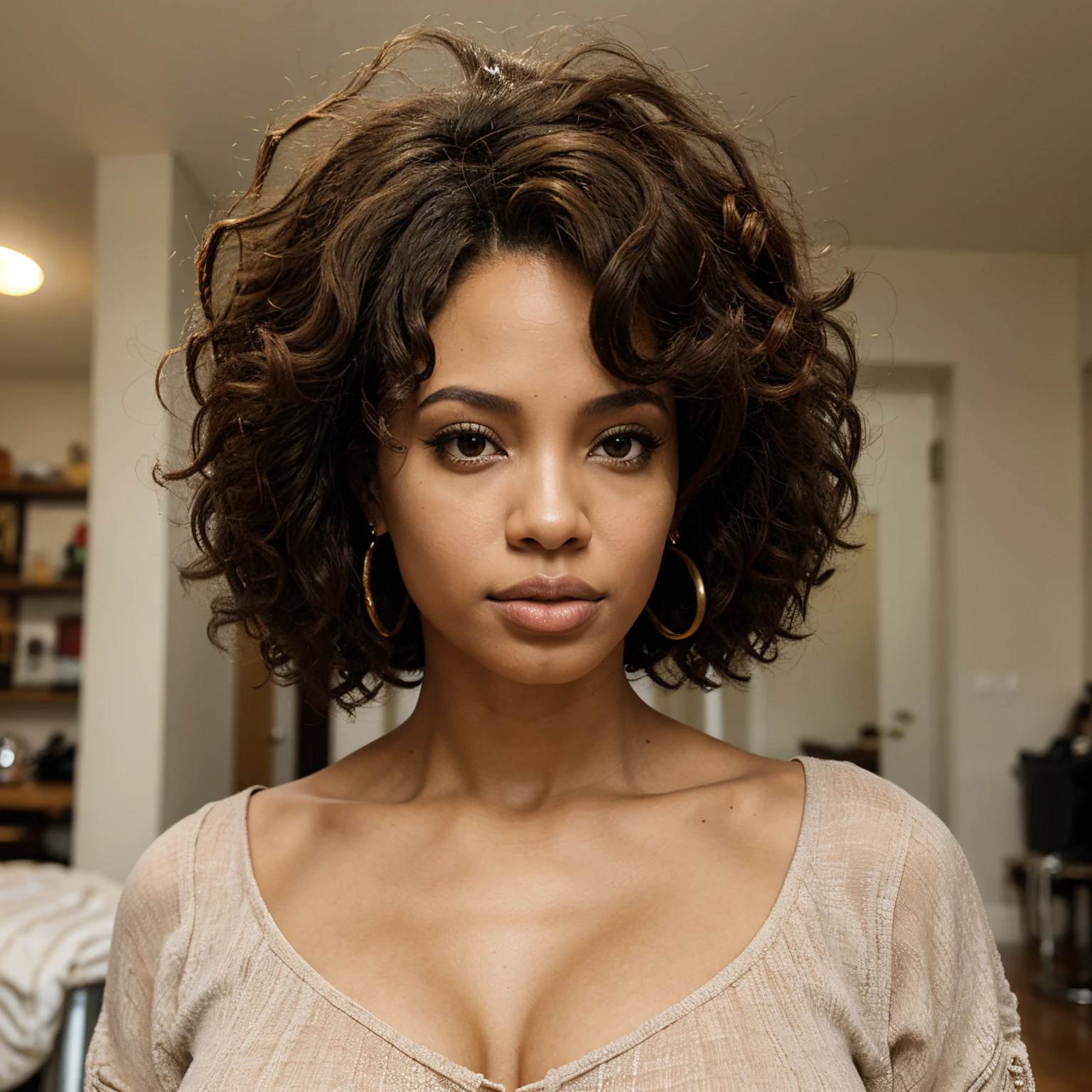 Afro-american jolie with the cheveux curly