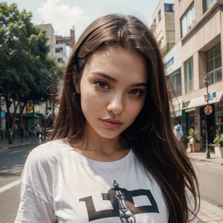 Jolie is an ultra-realistic girl with a T-shirt from Bresil entrained in the poser for her photo profile on Tiktok