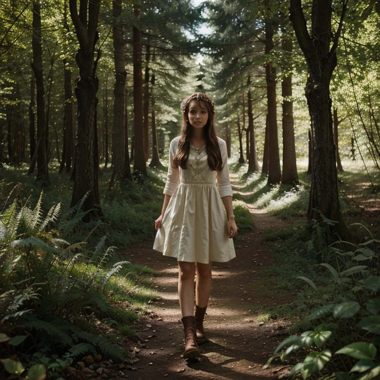 Girl in a fairytale forest, which communicates with plants,Trees, and animals