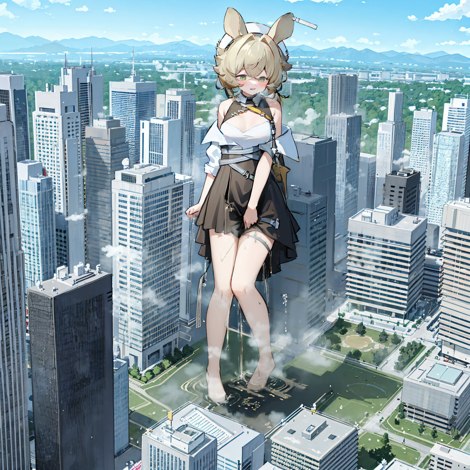 NSFW,{A giantess},{1个Giant Breast Girl},{are standing},{urine discharge},{Urine is highly acidic},cloud, looking over city, mountain ranges, tmasterpiece, Best quality, The content is very detailed,tmasterpiece,Best quality,offcial art,extremely detaild的 CG unified 8k wallpapers,{{{A giantess}}},Huge girl,1 girl,modern miniature city,pissing,{corrosive urine},{corroded building},corroded ground,Urine pits,No shoes,{blackstockings},face flushed,comfortable expressions,pissing,urine,Nourishes urine,Urine eruption,Urine gives off steam,{Pee while standing on a modern miniature city},The city is full of urine