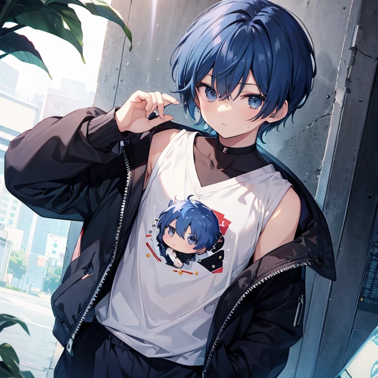 Anime Boy、short-haired、darkblue hair、Chibichara、1 boy