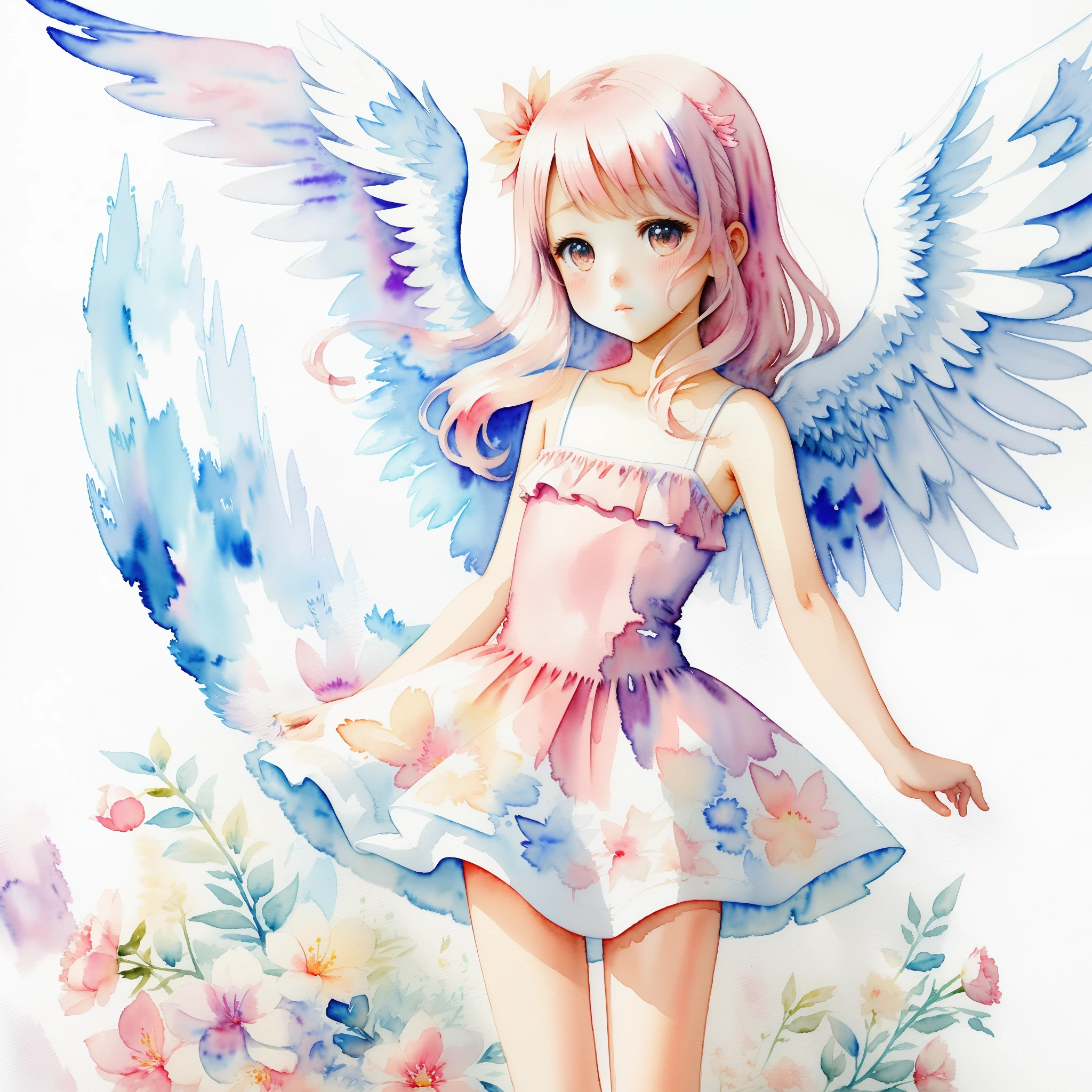 illustratio、watercolor paiting、 Fantasia、 Angel Girl、cute little、Deformed、portraitures、Please refer to this picture