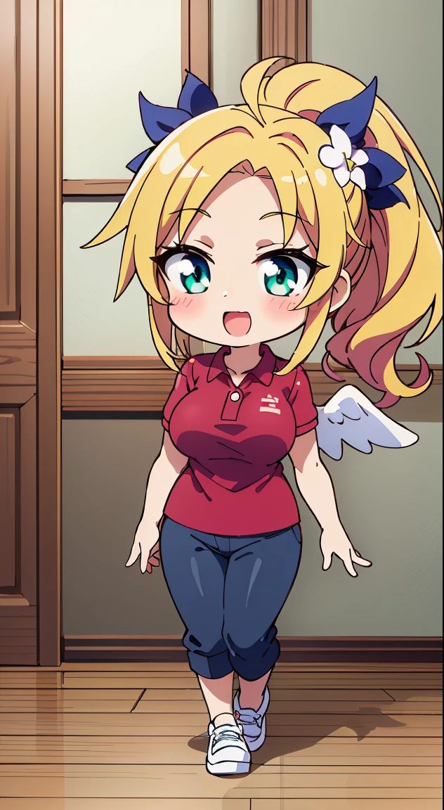(masutepiece, Best Quality, Perfect Anatomy, High quality:1.4), nice hand, Perfect hands, Detailed beautiful hands, Large_filesize, fulcolor, hight resolution, symmetric, exceptional, Best aesthetic, newest, Anime, very beautiful detailed body,The hair,faces,The eye, (Chibi, Full body:1.6), BREAK,
1 beautiful girl, girl with, (Cute:1.5),(Chibi:0.5),(kawaii:2.0),(Lori:2.0),(12 year old girl),(large full breasts:1.65),(Ahoge,High Ponytail,Blonde hair, blue bow, Green eyes,eyebrows visible through hair,side locks,Parted bangs,Long hair, Hair Flower, Hair Ornament, Big ribbon in the hair, Curly hair,Bow:1.4),:D,(Angel,White feathers, one white winged, Angel wings,Spread wings, Glowing wings),pitt \(Kid Icarus\),gleaming skin, Clear skin, shining beautiful skin, Open mouth,Smile, Solo, tusk, Upper teeth,(long eyelashes, Double eyelids:1.2),Solo,gleaming skin, Clear skin, Beautiful skin,(best quality face),(Top quality glowing eyes),(The best smile,Doya face:1.45) BREAK (Pink Theme:1.4),
((caregiver theme:1.4)), (Black chinos:1.4), (red polo shirt:1.4),(Black sneakers:1.35),
BREAK,(morning), inside in room,Gothic bedroom, a canopy bed,huge window,naked girl poster,coke,on back, tusk, Open mouth, Looking away,depth of fields,
BREAK,wakame,wakame,wakame,(Cowboy Shot:1.4),
BREAK,(Blurry background:1.3),(absurderes, hight resolution, Super Detail Art),cel shading,Clear Color, Lonely optical effect, Beautiful pictures, Bright glow, mystic atmosphere,(Close-up of girl:1.1), Mystical light particle effect,manga influence, clean line drawings,