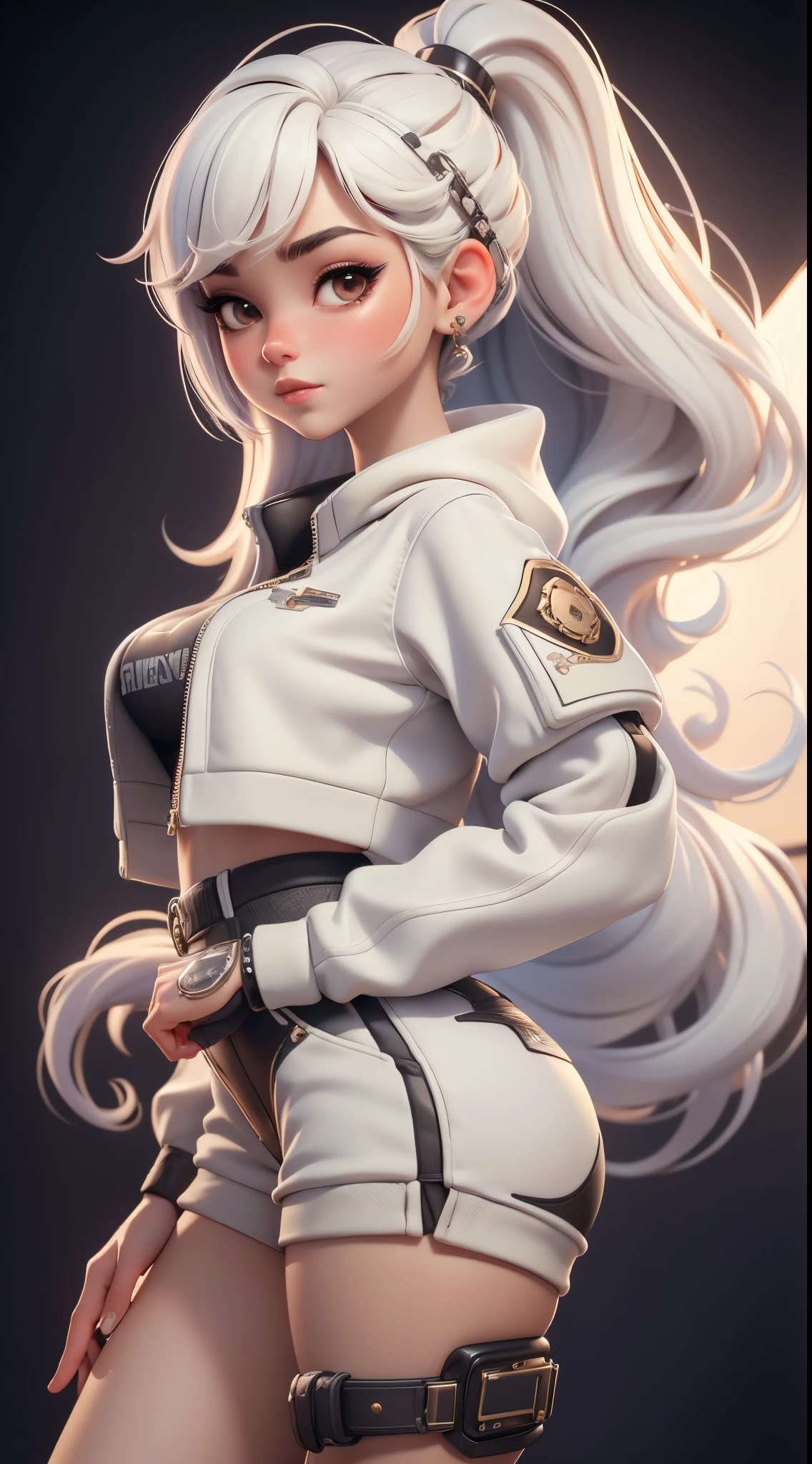 (Best quality,4K,8K,A high resolution,tmasterpiece:1.2),ultra - detailed,actual:1.37,girl,Hip-hop costumes,Complicated details,full bodyesbian:1.5.white backgrounid