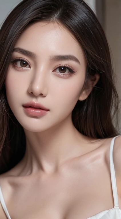 one-girl，cabelos preto e longos，Delicatemakeup，exquisite facial features，facial closeups，facing at camera，8K，Best Picture Quality，looking at the camera in，high high quality，looking at the camera in，looking at the camera in，