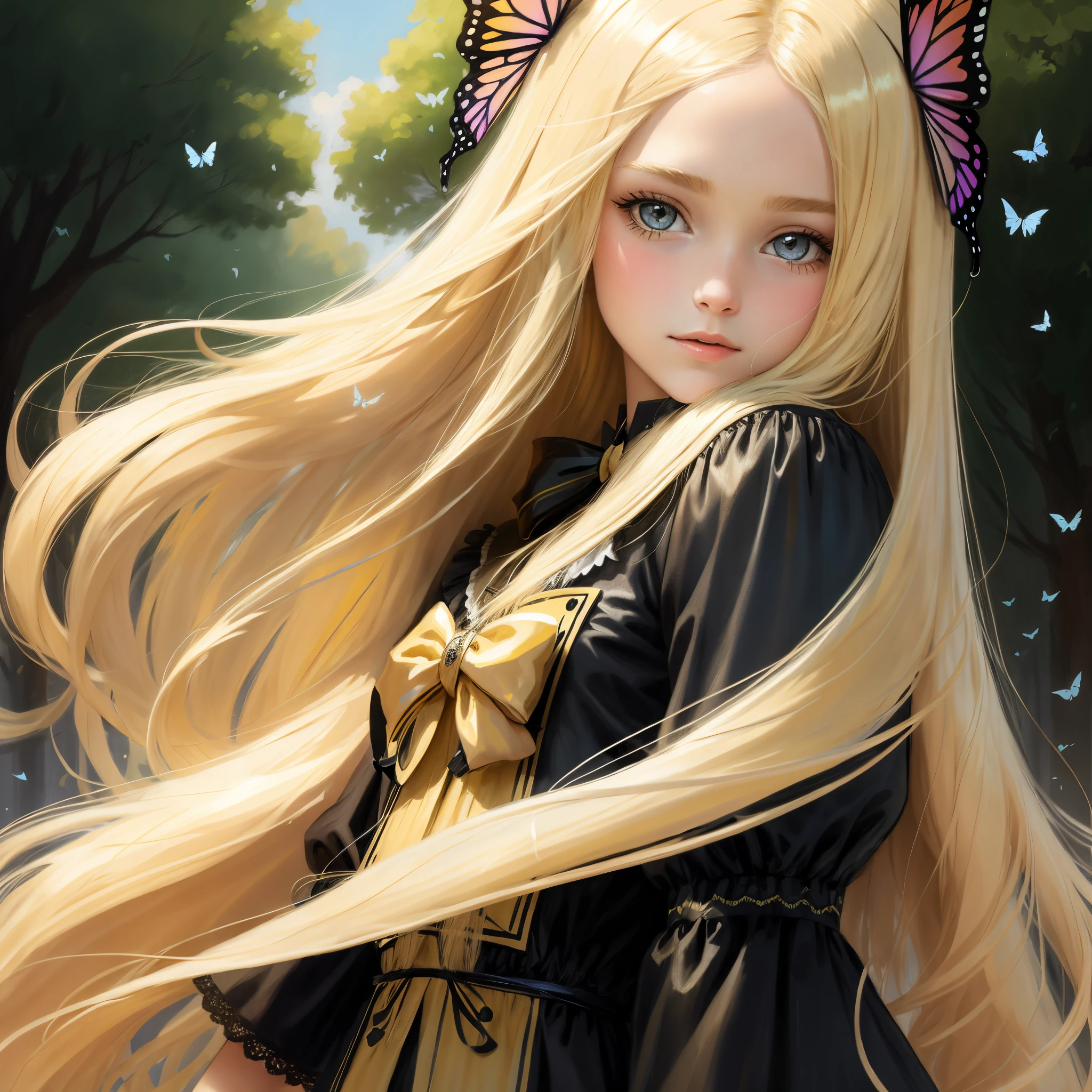 doodle butterflys々Feathers of s girl portraitures shiny long hair blonde See photo above Variation change