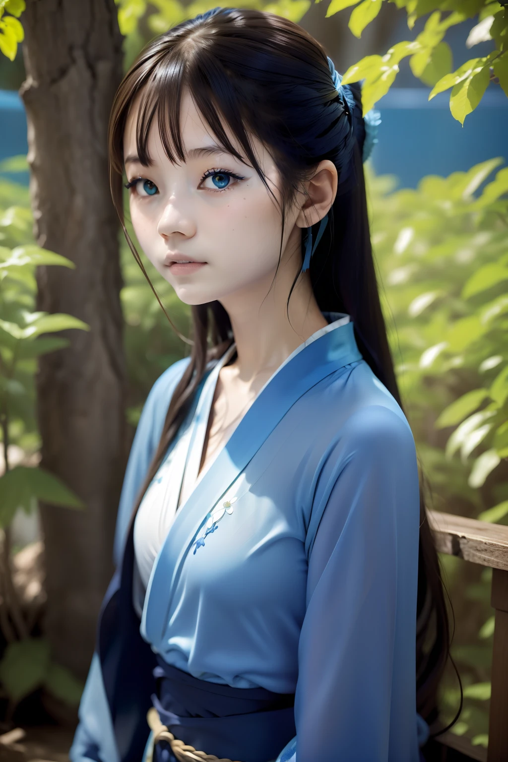 (((horizon blue world:1.3)))、Best Quality, masutepiece, High resolution, (((1girl in))), sixteen years old,(((i am horizon blue:1.3)))、horizon blue kimono、 Tindall Effect, Realistic, Shadow Studio,Ultramarine Lighting, dual-tone lighting, (High Detail Skins: 1.2)、Pale colored lighting、Dark lighting、 Digital SLR, Photo, High resolution, 4K, 8K, Background blur,Fade out beautifully、horizon blue world