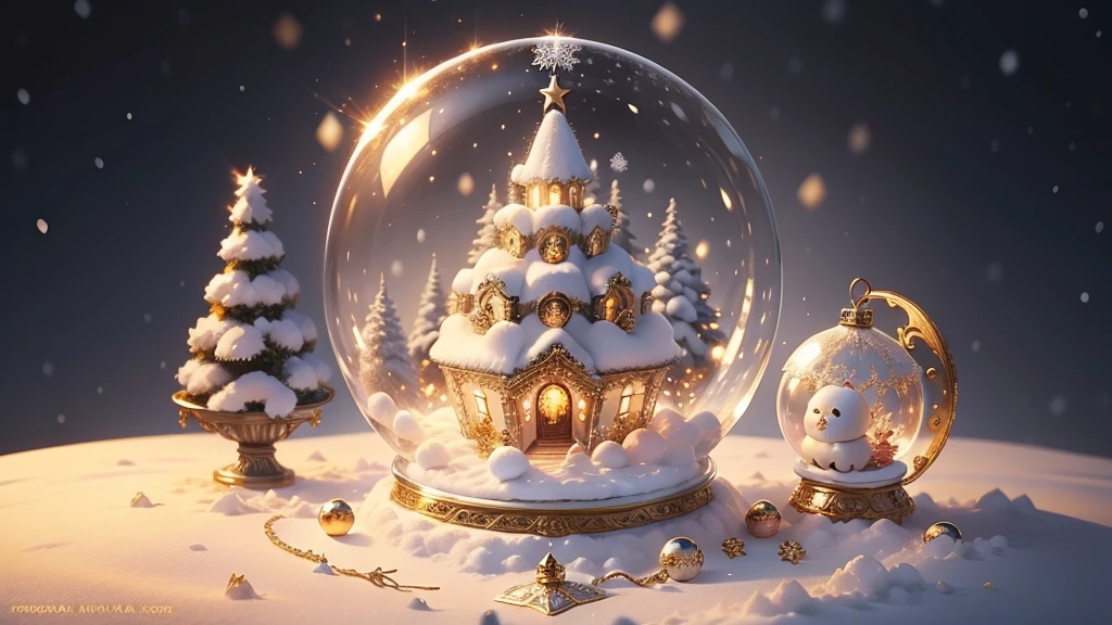 Cute Christmas scene snow globe、ornament detached、golds、Plata、Pure white、snowscape、pop music、Fairy tale、Cute、tome&#39;It&#39;s snowing brightly and brightly