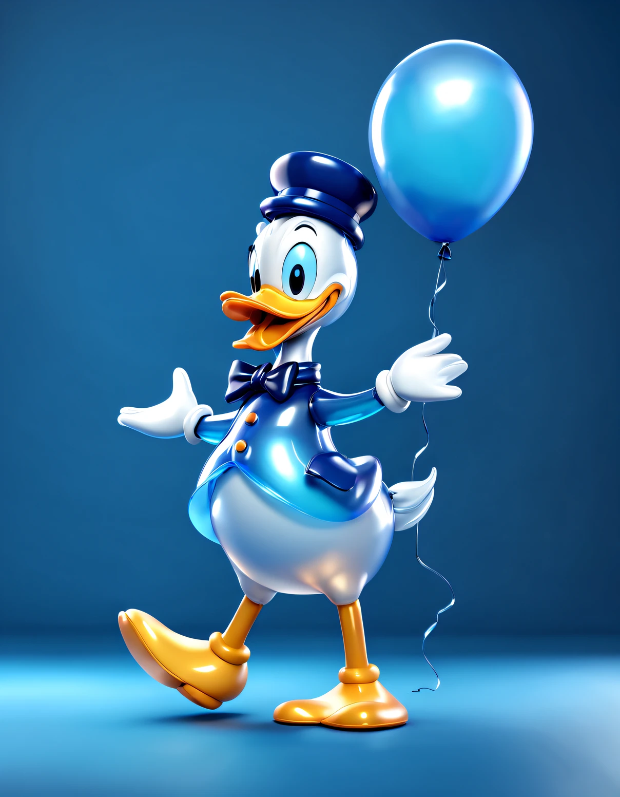 balloon toy design，（Blue translucent Donald Duck balloon on blue background），blue creative design, Performing arts, Creative and fashionable, Holographic design, 3D, c 4 d style, Best quality at best，