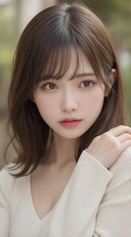 finely detail, hight resolution, hightquality、Perfect dynamic composition, Beautiful detailed eyes, Medium Hair, small tits、Natural Color Lip,Kamimei、Shibuya、college aged、1 persons、Transparent skin、Glowing hair、masutepiece, Best Quality, Illustration, Ultra-detailed, finely detail, hight resolution, 8K、The correct state of the human body、model poses、long-sleeve