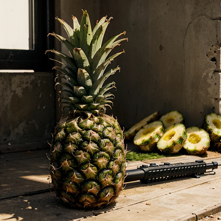 Pineapple next to the gun