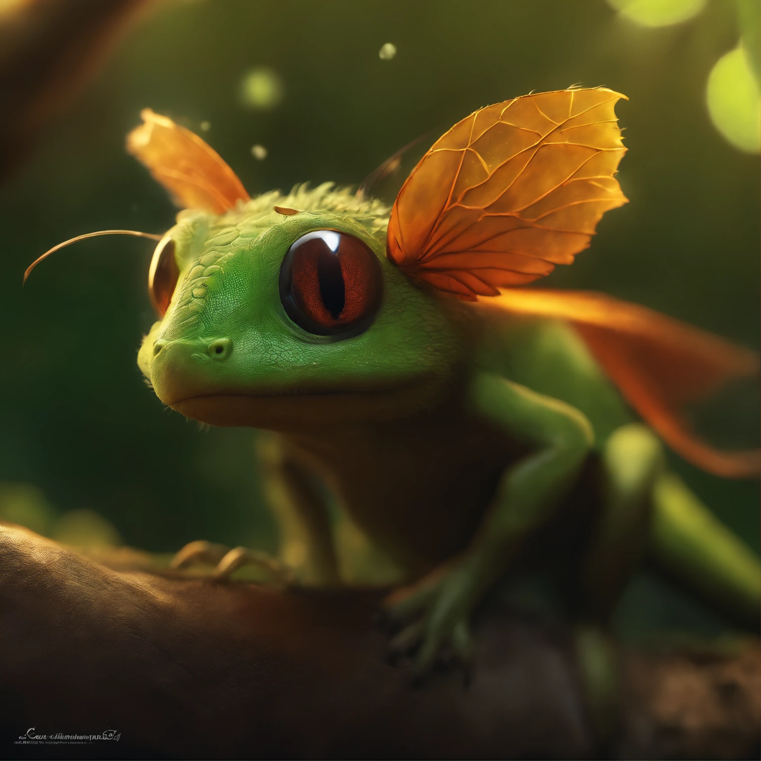 close-up of cute little fireflies, illuminating the bush, detailed picture, cgsociety, detailed painting, artstation hd, higly detailed, cgsociety, photo realism, ConceptArt, artstation hd, official arts, bokeh   ,In the cave，Small male goblins, likeness of a dragon, leathery wings, Antlers...