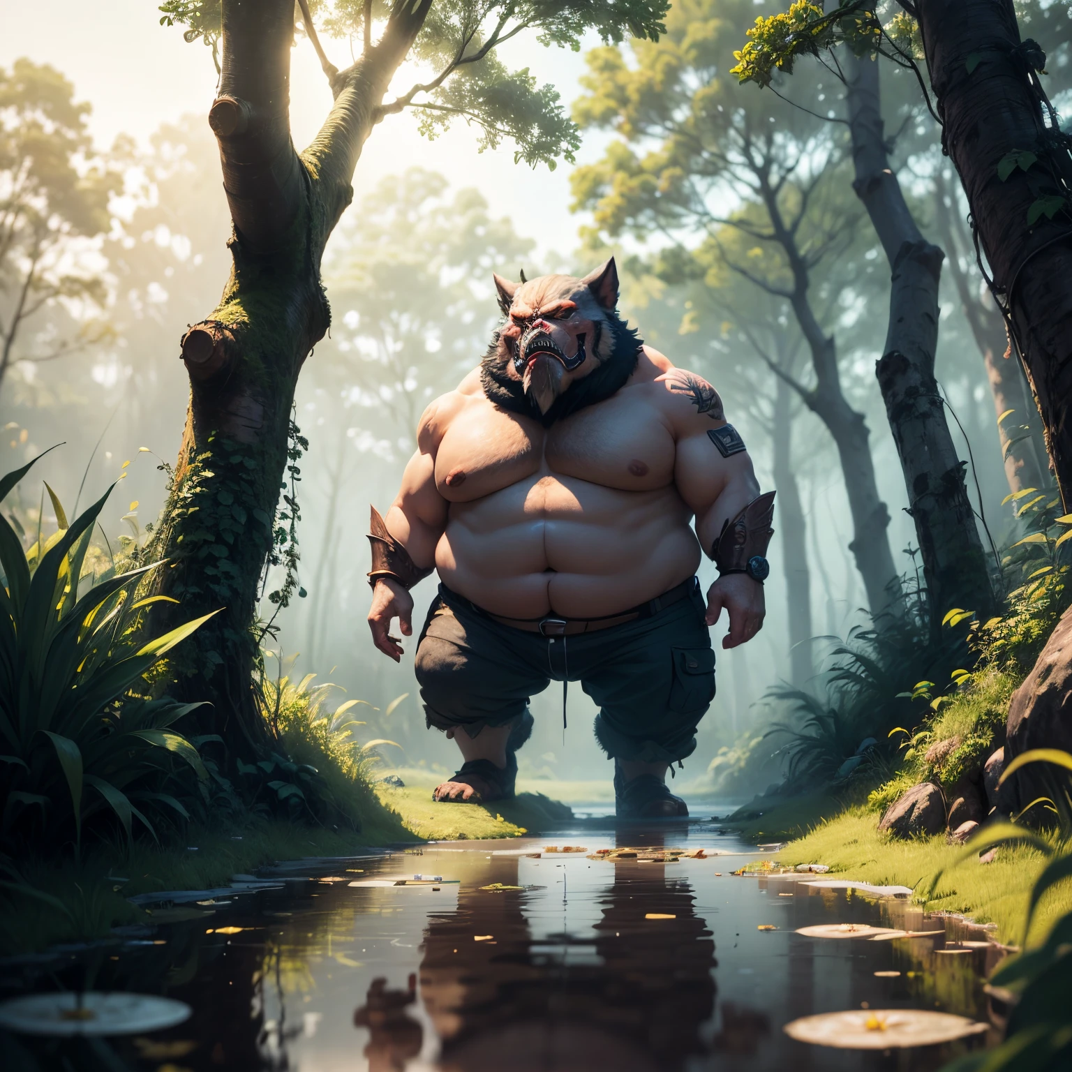 tmasterpiece,best qualtiy,Dense jungle,Rough and damp trees,Giant Fat,weeds,puddles,marshland,piranhas,Brutal,brutality,Attacking,Bloods,heavy bleeding,super-fine,Works of masters,high quarity,8K分辨率,depth of fields,电影灯光,epic shooting