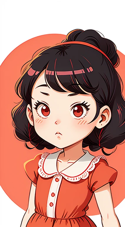 Cartoon Girl, lofi-girl, Inspired by Yumeji Takehisa, Cartoon vector style, change, Retro anime girl, lamplight!, Avatar picture, Wavy curly hair。Twist braids。Red slip dress。, Flat anime style, Cartoon minimalism, Flat vector art, flatillustration, Cartoon Cute, Anime portrait of Shiina Ringo