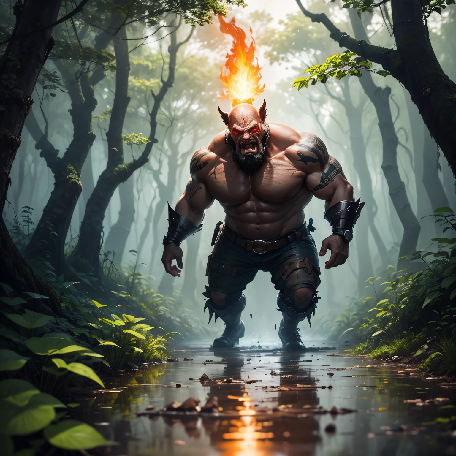tmasterpiece,best qualtiy,Dense jungle,Rough and damp trees,Giant Fat,weeds,puddles,marshland,piranhas,Brutal,brutality,Attacking,Bloods,heavy bleeding,super-fine,Works of masters,high quarity,8K分辨率,depth of fields,电影灯光,epic shooting