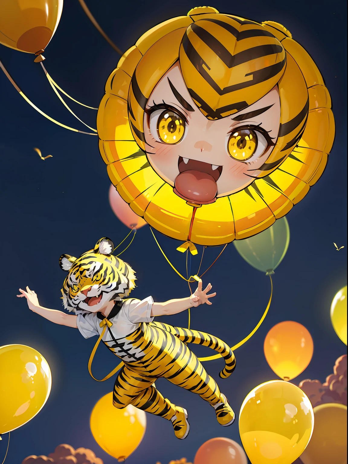 (RAW Photos, Best Quality), (((yellow tiger balloon art))), ((Lit up)), ultra-detailliert,