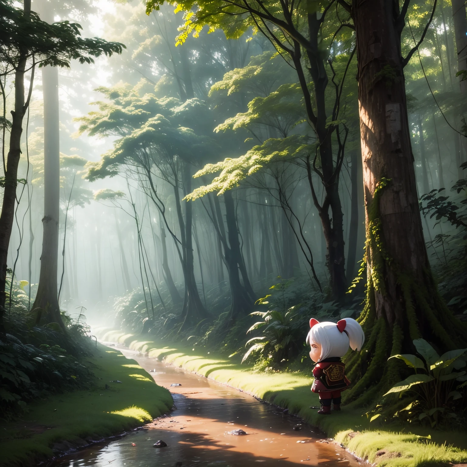 tmasterpiece,best qualtiy,(Chibi Chara:1.2)Dense jungle,Rough and damp trees,Giant Fat,weeds,puddles,wet lands,piranhas,Brutal,brutality,Attacking,Bloods,heavy bleeding,super-fine,Works of masters,high quarity,8K分辨率,depth of fields,电影灯光,epic shooting