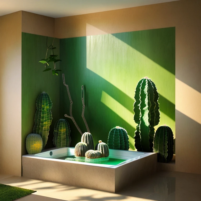 (best quality,4k,8k,highres,masterpiece:1.2),ultra-detailed,(realistic,photorealistic,photo-realistic:1.37),3D rendering of a cactus in a bath.
In this masterpiece, the cactus takes center stage, situated in a luxurious bath. The cactus is exquisitely detailed, with each thorn and ridge perfectly defined. Its unique texture and vibrant green color captivate the viewer's attention, bringing the plant to life.
The bath itself is meticulously crafted using 3D rendering techniques, showcasing intricate details such as the porcelain material and the elegant design. The water in the bath is depicted with mesmerizing realism, reflecting the environment and capturing the play of light.
To further enhance the visual experience, professional studio lighting illuminates the scene, casting soft shadows and highlighting the shape and structure of the cactus and the bath. HDR technology enhances the dynamic range of the image, resulting in vivid colors and a sense of depth.
The overall color palette for this artwork is inspired by nature, with warm earth tones dominating the scene. The bath and the cactus are bathed in soft, natural lighting, creating a soothing and serene atmosphere. The attention to color and lighting contributes to the realistic appearance of the image, blurring the line between reality and art.
This prompt aims to create a stunning visual representation of a cactus in a bath, combining the realism of 3D rendering with the artistic interpretation of a masterpiece.