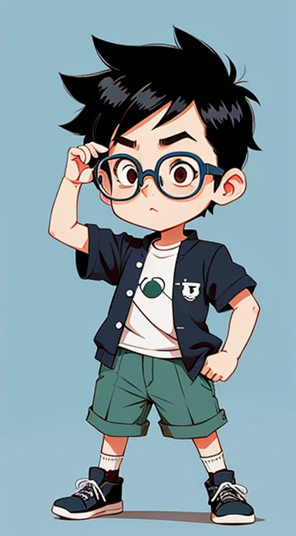 Dr。Little boy with glasses。Cartoon vector style, change!, avatar images， Flat anime style, Cartoon minimalism, Flat vector art, flatillustration, Cartoon Cute,