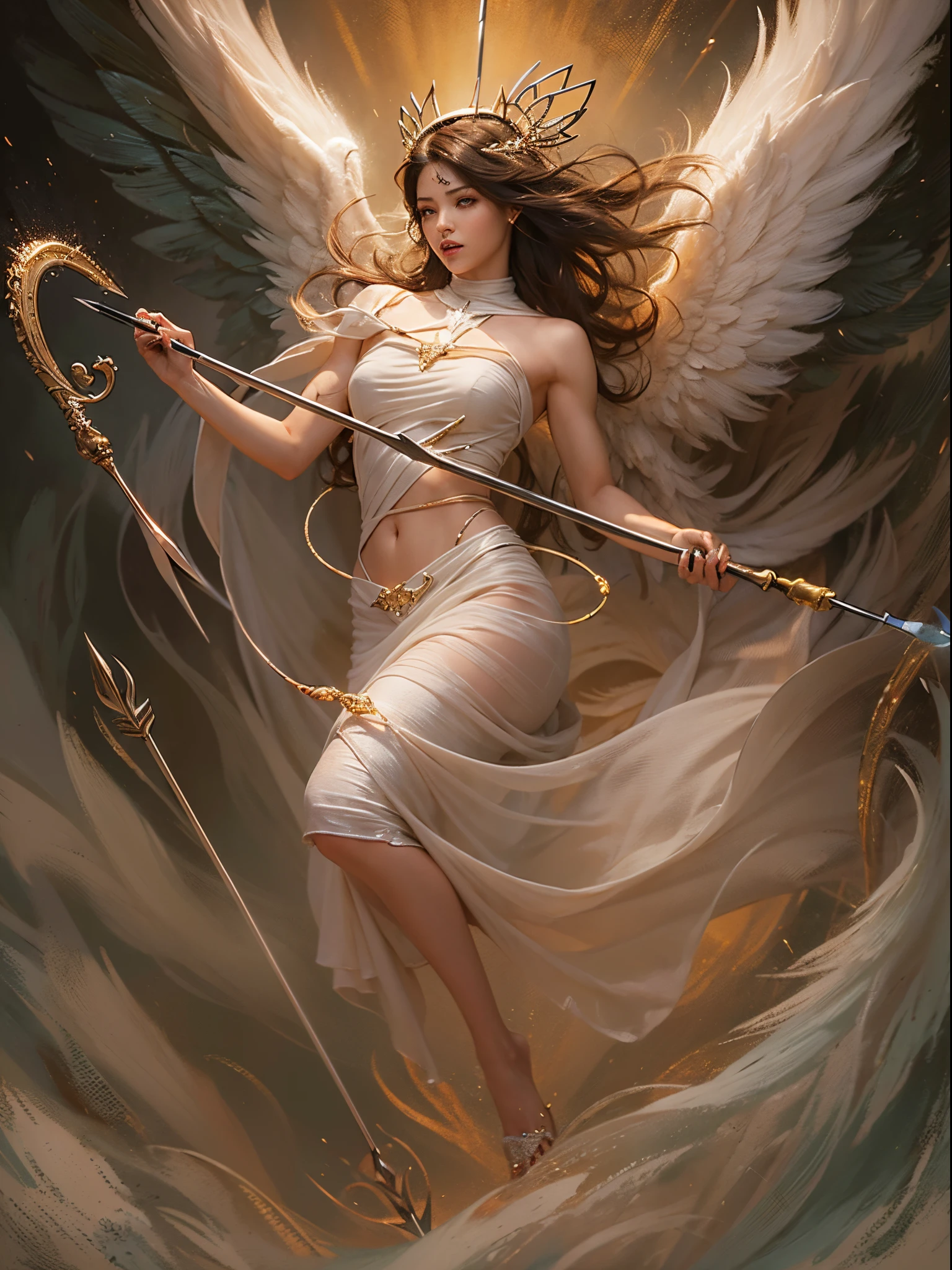 (Finest quality)),(超A high resolution),(ultra-detailliert),(Meticulous portrayal),((best pictures)),(Finest works of art),Ultra-Precision Art,The art of astounding depiction, Fantasyart:1.5, (A female angel swinging a spear:1.7),Beautiful and well-groomed face:1.5,(toned body:1.6), demon being purified:1.5 powerful light:1.5