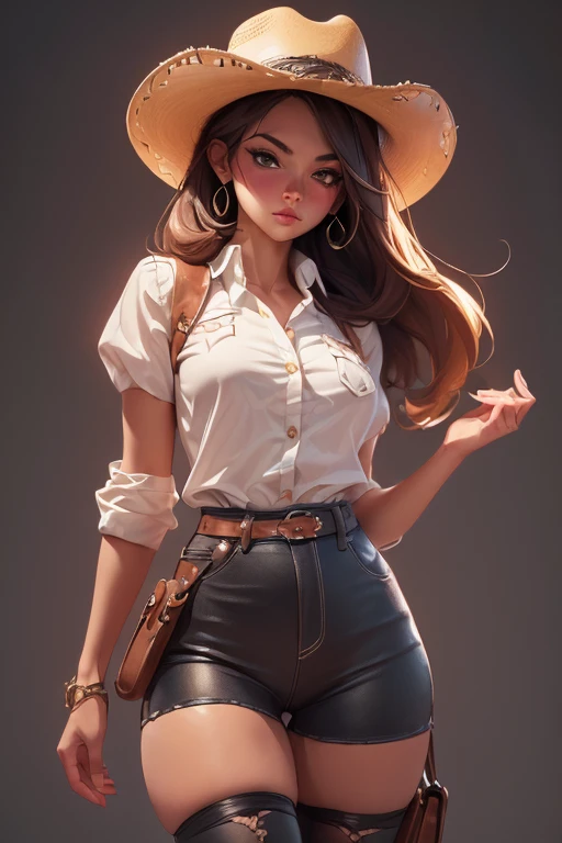 (best quality, high resolution, 8k, ultra-detailed, realistic:1.37), cowgirl, cowboy hat, tights