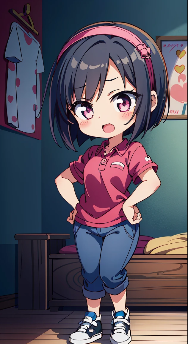 (masutepiece, Best Quality, Perfect Anatomy, High quality:1.4), nice hand, Perfect hands, Detailed beautiful hands, Large_filesize, fulcolor, hight resolution, symmetric, exceptional, Best aesthetic, newest, Anime, very beautiful detailed body,The hair,faces,The eye, (Chibi, Full body:1.6), BREAK,



 beautiful girl, (17 years old girl), Very detailed, colourfull, highest details, 1 beautiful girl, Solo,(Cute:1.5),(Chibi:0.8), (kawaii:1.5),(Lori:0.5),(girl, Cute, Cheerful, Loli face, slightly bulging chest),(A dark-haired,Disheveled short bob,tareme,Pink eyes:1.55),(sano,A smile,Bad face:1.2), (White rabbit ear headband:1.2),Shiny skin,Clear skin, Beautiful skin,(best quality face),(Top quality glowing eyes), (Doya face,brave face:1.45), BREAK (Pink Theme:1.4),

((caregiver theme:1.4)), (Black chinos:1.4), (red polo shirt:1.4),(Black sneakers:1.35),


BREAK,(morning), inside in room,Gothic bedroom, a canopy bed,huge window,naked girl poster,coke,on  back, tusk, Open mouth, Looking away,depth of fields,

 BREAK,wakame,wakame,wakame,(Cowboy Shot:1.4), 

BREAK,(Blurry background:1.3),(absurderes, hight resolution, Super Detail Art),cel shading,Clear Color, Lonely optical effect, Beautiful pictures, Bright glow, mystic atmosphere,(Close-up of girl:1.1), Mystical light particle effect,manga influence, clean line drawings,