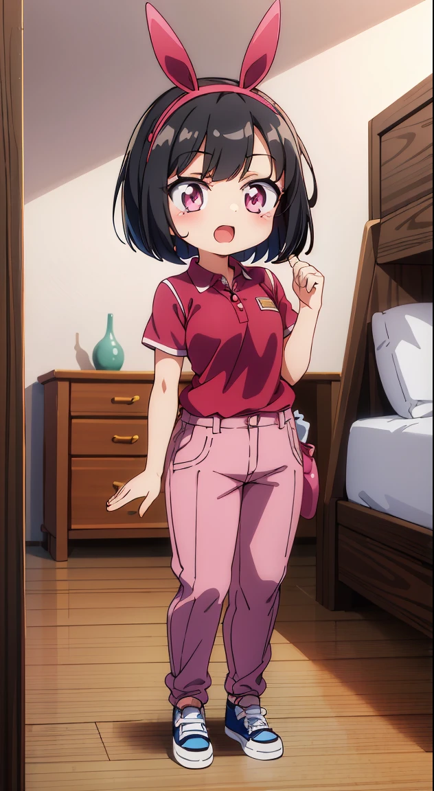 (masutepiece, Best Quality, Perfect Anatomy, High quality:1.4), nice hand, Perfect hands, Detailed beautiful hands, Large_filesize, fulcolor, hight resolution, symmetric, exceptional, Best aesthetic, newest, Anime, very beautiful detailed body,The hair,faces,The eye, (Chibi, Full body:1.6), BREAK,
Beautiful Girl, (17 years old girl), Very detailed, colourfull, highest details, 1 beautiful girl, Solo,(Cute:1.5),(Chibi:0.8), (kawaii:1.5),(Lori:0.5),(girl, Cute, Cheerful, Loli face, slightly bulging chest),(A dark-haired,Disheveled short bob,tareme,Pink eyes:1.55),(sano,A smile,Bad face:1.2), (White rabbit ear headband:1.2),Shiny skin,Clear skin, Beautiful skin,(best quality face),(Top quality glowing eyes), (Doya face,brave face:1.45), BREAK (Pink Theme:1.4),
((caregiver theme:1.4)), (Black chinos:1.4), (red polo shirt:1.4),(Black sneakers:1.35),
BREAK,(morning), inside in room,Gothic bedroom, a canopy bed,huge window,naked girl poster,coke,on back, tusk, Open mouth, Looking away,depth of fields,
BREAK,wakame,wakame,wakame,(Cowboy Shot:1.4),
BREAK,(Blurry background:1.3),(absurderes, hight resolution, Super Detail Art),cel shading,Clear Color, Lonely optical effect, Beautiful pictures, Bright glow, mystic atmosphere,(Close-up of girl:1.1), Mystical light particle effect,manga influence, clean line drawings,