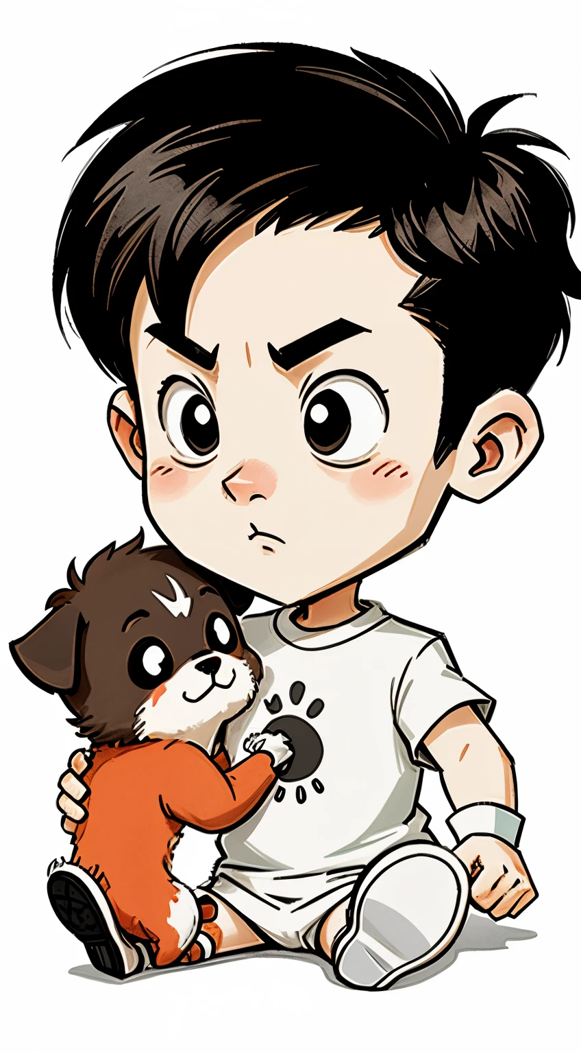 Boys and puppies。。Cartoon vector style, change!, avatar images， Flat anime style, Cartoon minimalism, Flat vector art, flatillustration, Cartoon Cute,